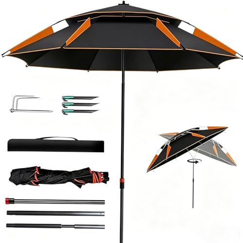 Sonnenschirm Strand Ø 160cm mit rasendorn,360° Schwenk Faltbar Strandschirm,Reise Sonnenschirm mit Tragetasche,Gartenschirm Sonnenschutz uv 50,Parasol für Balkon,Garten,Terrasse,Strand (Schwarz)