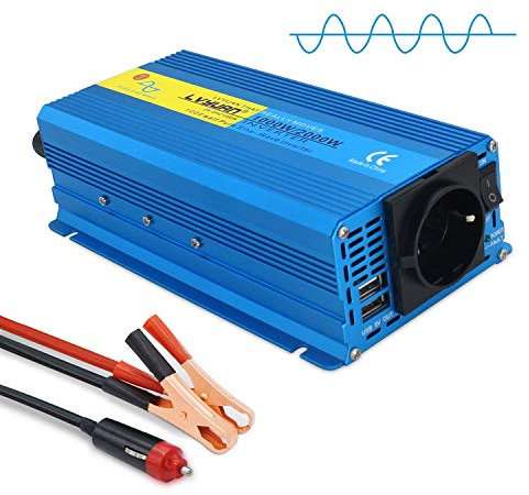 Yinleader Wechselrichter 1000W /2000W 12V 230V Reiner Sinus Spannungswandler mit 1 Steckdose 2 USB Anschlüsse