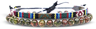 Made by Nami 2-Pack Surfararmband för Dam & Herr – 100% Vattentåliga & Handgjorda – Bohemiskt Tygarmband med Pärlor – Sommar Smycken