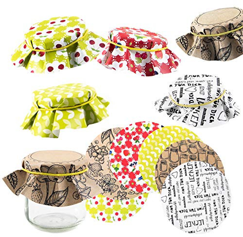 Logbuch-Verlag 30 Marmeladendeckchen aus Recyclingpapier - 5 x 6 bunte Schmuckdeckchen für Marmeladengläser - Gläserdeckchen aus Papier