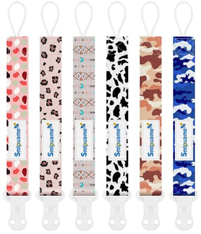 Smlpuame 6 nappkedjor baby nappkedja, nappkedja med clips för pojkar och flickor（Boho & Camo & Leopardmönster）