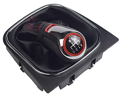 Black Leather ABS Gear Shift Knob Lever Stick Handle Boot Cover Gaiter Case for VW Golf 5/6 MK5 MK6 Scirocco Octavia (5 Speed Chrome)