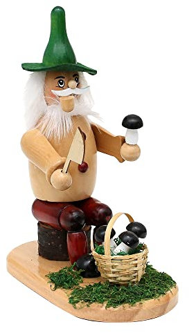 Wichtelstube-Kollektion Holz Premium Räuchermann Räuchermännchen Waldwichtel Pilzsucher uriger Räucherwichtel 16,5 x 9 x 19 cm traditionelle Holzkunst