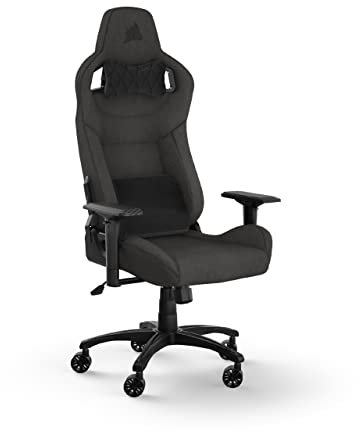 Corsair T3 RUSH Fabric (2023) Fauteuil Gaming – Inspiré des Sports Automobiles – Revêtement en Tissu Doux – Coussin Détachable pour La Nuque et Support Lombaire à Mémoire de Forme – Anthracite