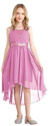 iEFiEL Flicka Klänning Festlig Glitzerfestklänning Med Paljetter Bröllop Blomsterflicksklänning Prinsessklänning Vokuhila Cocktailklänning Festklänning, ROSA, 122-128
