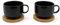 Bredemeijer 2-teilige Schwarze Keramik Teetassen mit Henkel & Holz-Untersetzer - 250 ml Teebecher aus Steingut