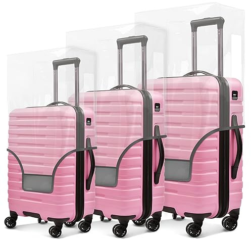 JZRTravel 3-Piece Luggage Covers for Suitcase Fits 20 24 28 inch Wheeled Suitcase 0.4MM Thick Clear Heavy-Duty PVC Waterproof Case Wrap Protectors TSA Approve Travel Essentials