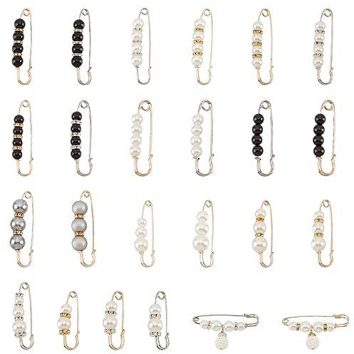 PH PandaHall 24 broches de perlas de moda para suéter bufanda clip diamantes de imitación broches para mujer ropa ropa bolsillos accesorios decoración pantalones cintura imperdibles falda