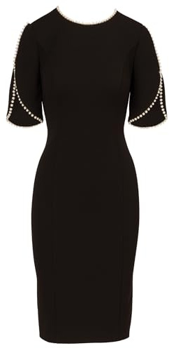 Adrianna Papell Women's Knit Crepe Pearl Midi Dress, Black, 10