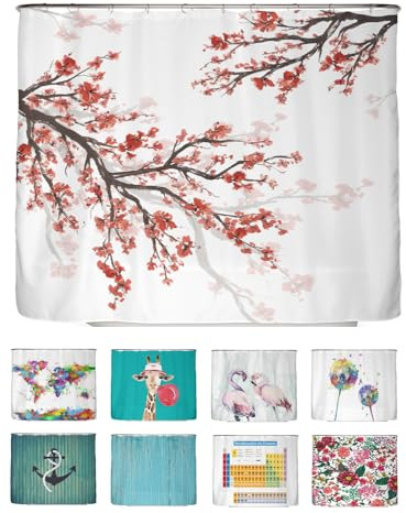 arteneur® - Kirschblüte - Anti-Schimmel Duschvorhang 240x200 - Recycelt mit Öko-Tex Standard 100 - Beschwerter Saum, Blickdicht, Wasserdicht, Waschbar, 16 Ringe