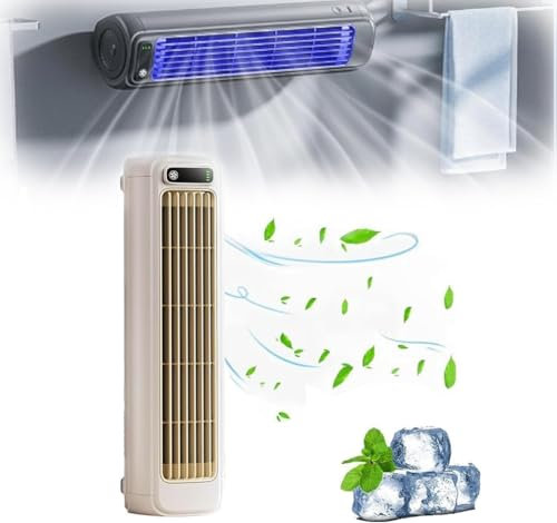 Climatiseur Mobile, Ventilateur Colonne Silencieux, Climatiseur Portable Rechargeable, Ventilateur de Refroidissement, Cooling Ace, Mini Refroidisseur d'air à 3 Vitesses pour Maison/Bureau (Beige)