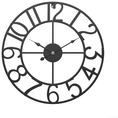 Oniissy Wanduhr für den Außenbereich, Vintage-Stil, offenes Zifferblatt, Schiefer-Effekt, wasserdicht und wetterfest, große Gartenuhr für drinnen oder draußen, dekorativ (F)