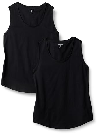Amazon Essentials Haut Sans Manches 100% Coton Coupe Classique Femme, Lot de 2, Noir, S