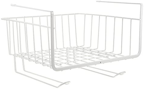 FONDOTIN under Shelf Wire Basket and Hanging Rack White Metal Kitchen Storage Organizer for under Cabinet Use Tissue Holder and Rust-resistant Design