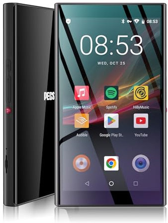 Lecteur MP3 128 Go avec Bluetooth et Wi-FI, écran Tactile 5 Pouces, Lecteur de Musique Android 14 avec Play Store, Spotify, Pandora, Amazon Music, MP4 pour Enfants avec Libby, Audible, jusqu'à 512 Go