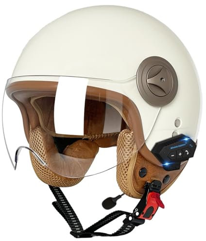 VVPEC Casco Moto Demi-Jet Moto Bluetooth Casco A Scodella Omologato ECEDOT Cruiser Scooter Street Casco con Visiera Parasole Estivo Moto Aperto Mezzo Casco per Uomo Donna(8,L=59~60cm)