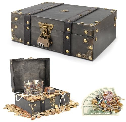 TOSAVGA Vintage Schatztruhe Holztruhe Schatztruhe für Kinder 24x16x10cm zur Aufbewahrung