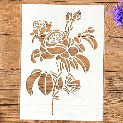 TIAMECH A4 Reusable Rose Flower Buds Stencil for Painting