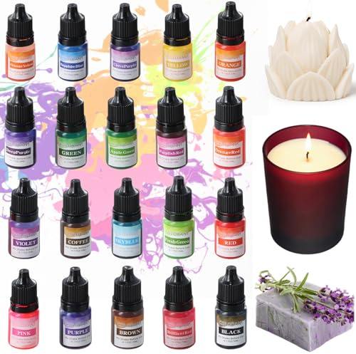 20 Colores Colorante Para Velas, Tinte Para Velas, Colores Para Velas de Alta Concentración Para Bricolaje en Cera de Soja, Parafina y Gel - 5 ml Cada Uno