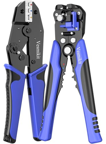 Wire Stripper and Crimping Tool,AWG 24-10 Automatic Stripper Tool with AWG 22-10 Ratchet Wire Crimper For Heat Shrink Connectors and Insulated Terminals, 3 in 1 Stripping/Cutting/Crimping