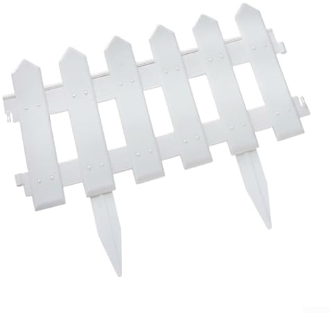 Paneles de valla de estacas blancos, paquete de 5 bordes de jardín, borde de plástico de 20 x 40 cm para césped, parterres y caminos (012)