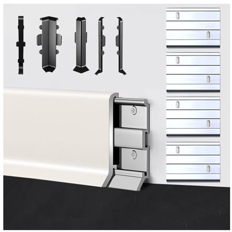 Sockellister i aluminium - 49 1/5 tums sömlösa väggbasskydd for kök, badrum, kontor och mer 1 st(White,4cm)