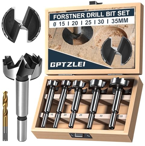 Gptzlei Punte Forstner Legno 6 Pezzi (15-35mm) - Set Fresa HSS Professionale per Cerniere Cucina 35mm - Foro Pulito Senza Schegge per Mobili Compensato - Custodia Legno