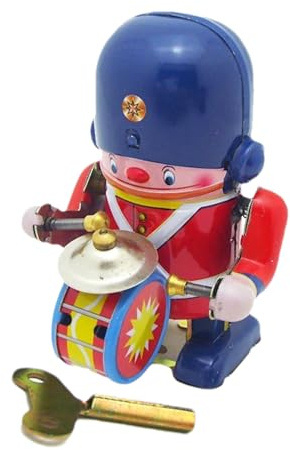 Generico Robot jouet à charge, Robot à charge en étain,Ressort d'horlogerie classique rétro en étain | Figurine d'étagère de table avec action de percussion pour robot de collection, Noël