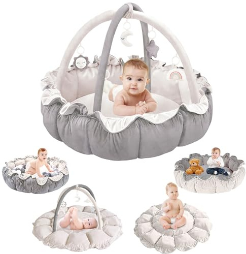 YOBWOK 5-i-1 babylekmatta, 0 månader+, mångsidig babylekmatta, 5 avtagbara aktivitetsleksaker, gåva för babylekmatta, tjock halkfri