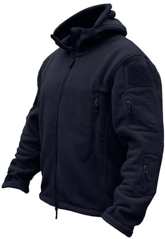 TACVASEN Giacca Militare Uomo Giacca Tattica Uomo Felpa Pile Con Zip e Cappuccio Antivento Giubbotto da Esterno Con Tasche Multiple Navy Blu, XL