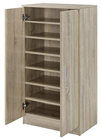 [en.casa] Schuhschrank Notribontaa Schuhregal Schrank mit 2 Türen 108 x 55 x 35 cm Schuhkommode für 14 Paar Schuhe 7 Ablageflächen Flurschrank Sonoma-Eicheoptik