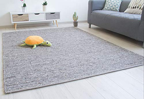 Steffensmeier Handwebteppich Laufenburg | Wolle (Schurwolle), Grau, handgewebt, Größe: 250x290 cm Wohnzimmer und Schlafzimmer