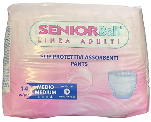 Windeln, saugfähig, für Erwachsene, Uni, Gr. Medium, Made in Italy, moderate Inkontinenz, Höschen für ältere Menschen, Schutzvorrichtungen, PullUp Pants nach der Geburt, 14 Stück, 3 Größen