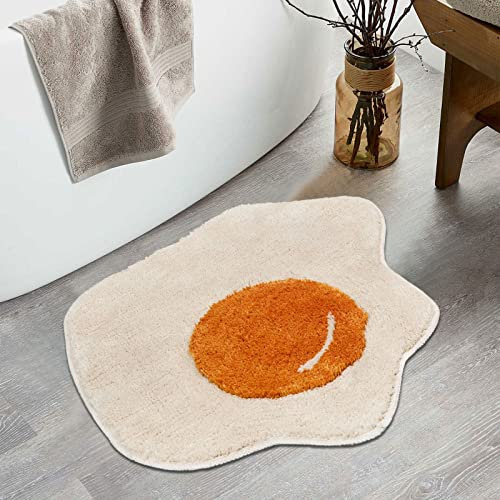 Badezimmerteppich Spiegelei Badematte rutschfest,Weiche Badteppich ,Badvorleger Duschvorleger,Teppich Badezimmer Waschbar,Bad Teppich Flauschig60×100cm