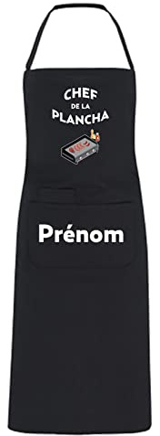 YONACREA - Tablier Personnalisé - Chef de la Plancha - Personnalisable en ligne - NOIR