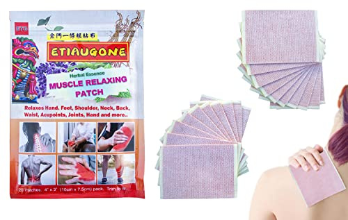 ETIAUGONE Herbal Muscle Relaxing Patch (20 Patches/pk) 4 x 3.0 Small. Taiwanese Medicine Mucles Relaxing Ingredient for Muscle, Joint, Back and Repeated Strains. 金門一條根