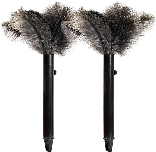 iHUFeather Retractable Ostrich Feather Duster for Cleaning, Fluffy and Natural Feather Duster with Retractable Handle， Reusable Eco-Friendly Handheld Cleaning Supplies (15 inch)