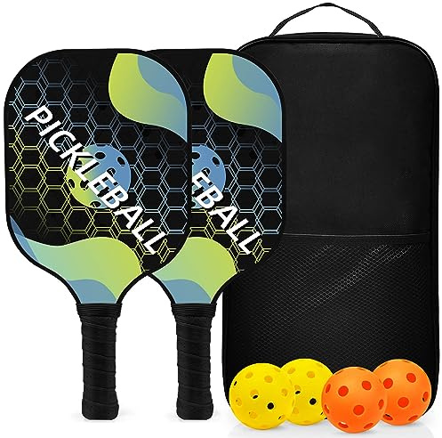 Topfinder Pickleball Set, Racchetta da Pickleball Paddles Set di 2 con 4 Palline, 1 Borsa Portatile