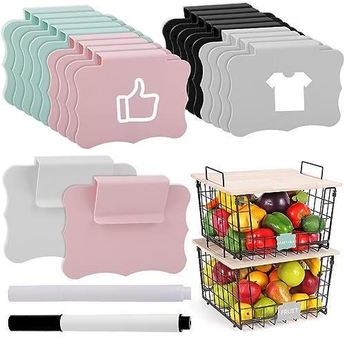 Voyyphixa Lot de 20 Porte étiquettes Comprenant Amovibles Garde Manger Marqueurs Basket Labels Clip Étiquettes De Panier à Clipser pour Suspendre la Boîte de Panier de Rangement (Style A)