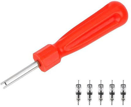 Ventileinsatzentferner mit 5 Ventileinsätzen, Ventilkernwerkzeug? Ventilkern-Entferner, für Auto, Motorrad, Fahrrad.