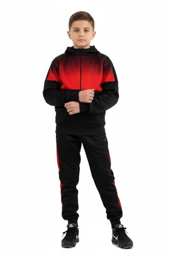 Boy's Tracksuit Hoody & Jogger Set Poly (UK, Age, 11 Years, 12 Years, Regular, SW-Black/Red)
