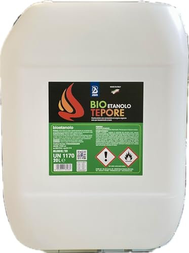 Bioetanolo 10LT Combustibile per Camini, Biocaminetti e Stufe Tepore 2BM | Bio Etanolo Inodore, Alcool Etilico di Origine Vegetale, Eco Compatibile, Pulito, Liquido | Formato Tanica 10 Litri