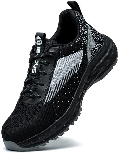 ISOOUS Steel Toe Shoes for Men Non Slip Work Shoes Women Lightweight Comfortable Safety Work Shoes for Men Puncture Proof Steel Toe Sneakers for Construction Black