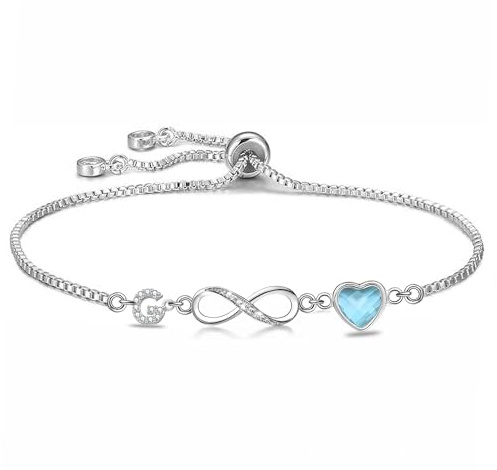 Kraven Bracciale Iniziali simbolo dell'infinito da Donne, Lettera A-Z Daino Pietra di Nascita Blu Ciondolo 26 Alfabeto Monogramma Braccialetto per Ragazze Adolescenti Figlia (G)
