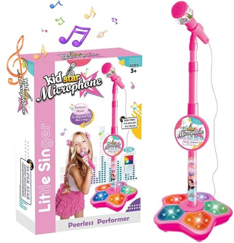 Vibbang Kids Microphone And Stand, Kids Microphone and Stand Adjustable,Kids Karaoke Sing Musical Toy, Childrens Karaoke Machine With Adjustable Stand Lights For Girls Boys Party Pastime