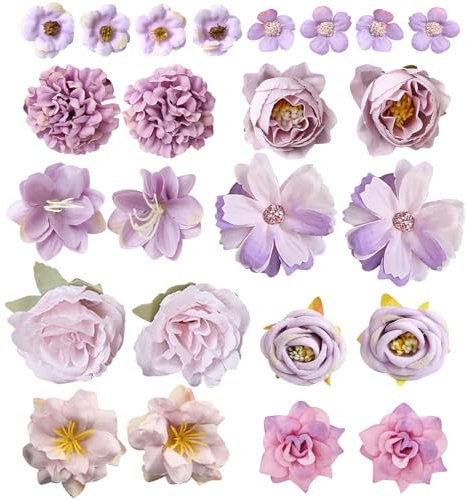 DKDDSSS 24 Pcs Artificial Flower Heads, Artificial Flowers, Flower Heads Silk Flowers, Craft Fake Flower Decoration, Faux Flowers, Bulk Mix for DIY Wedding Party Hair Accessory Scrapbooking Home Decor
