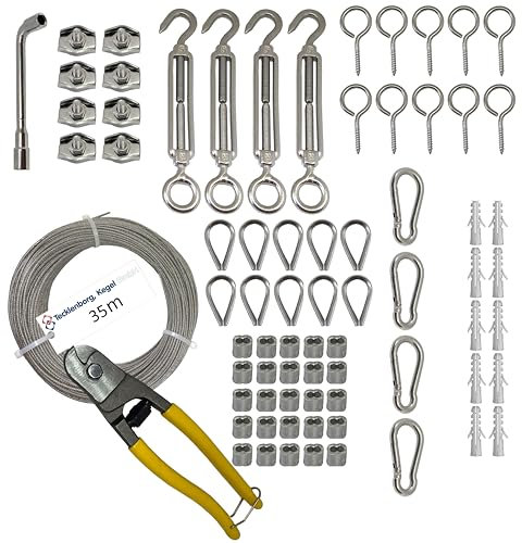 Edelstahlseilset - 35m, 7x7-2,0mm Ø Niro Drahtseil mit PVC auf 3,0 mm Außendurchmesser ummantelt incl. Zubehör - Tecklenborg, Kegel GmbH