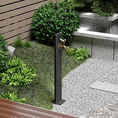 Stainless Steel Pillar Garden Water Column with Taps Portable Outdoor Courtyard Freestanding Faucet Anti Freeze Spray Gun Hose Holder Irrigation Water Fountain Post for Winter,01