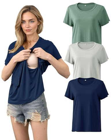SUNNYBUY Magliette per allattamento set da 3 pezzi – Maglietta per allattamento a maniche corte per donna – Comoda moda premaman per gravidanza e allattamento, M