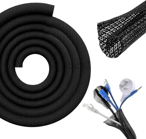 Storystore Cable Tidy Sleeve, 9.5mm x 3m Expandable Wire Covers for Cables, Cord Management Protect Wires from Pets Chewing, Cable Wrap Wire Organiser for TV PC Audio Video USB Cable